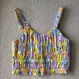 Zara Yellow and Blue Smocked Crop Tank Top